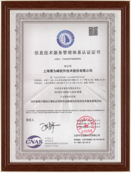 信息技术服务管理体系认证证书，证书编号：U00662022ITSM0004R1N